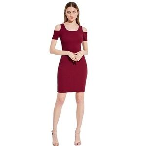 Meaneor Cold Shoulder Red Wine Dress